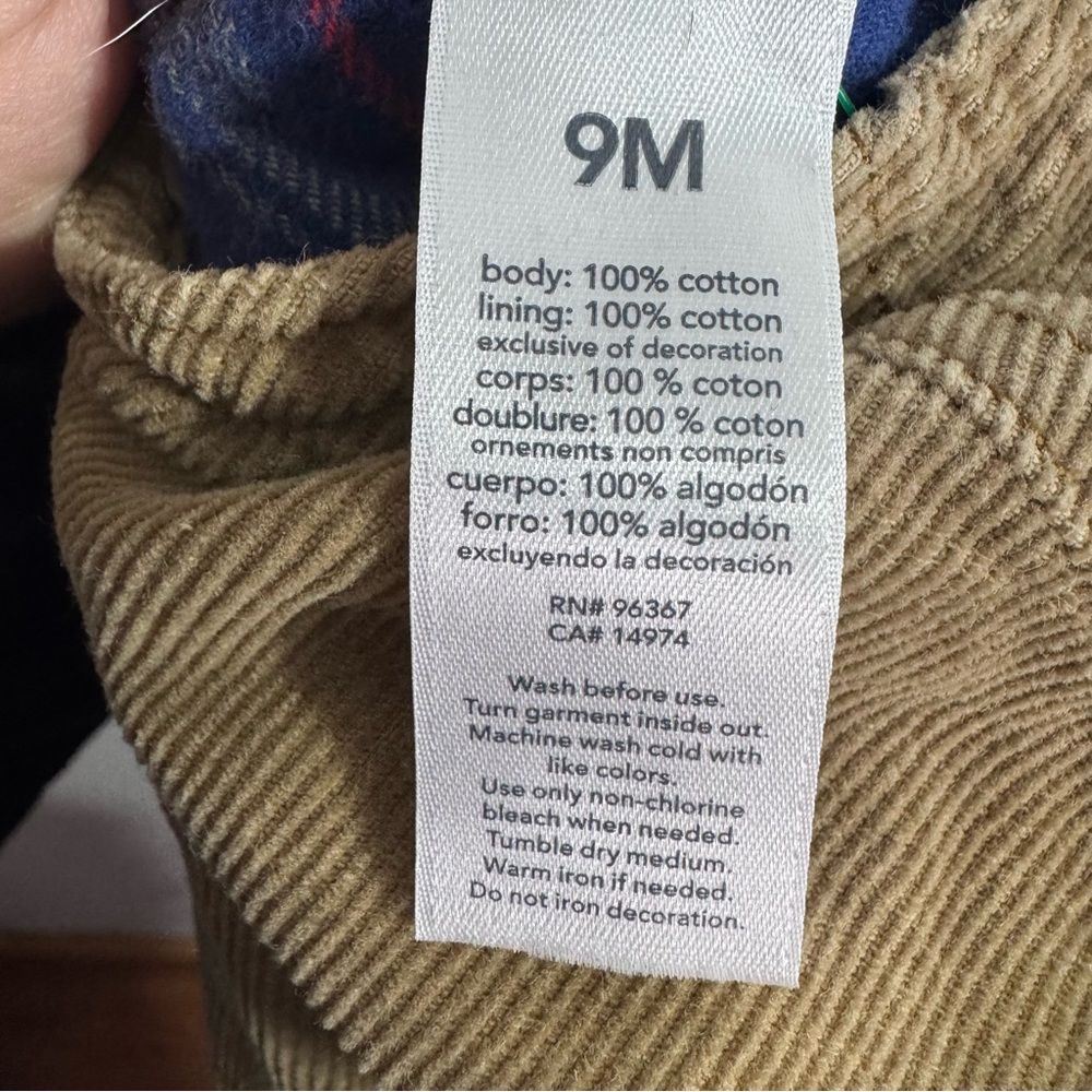 OshKosh B’gosh Corduroy Overalls 9M Brown Plaid Flannel Lined Baby Fall - Picture 5 of 5